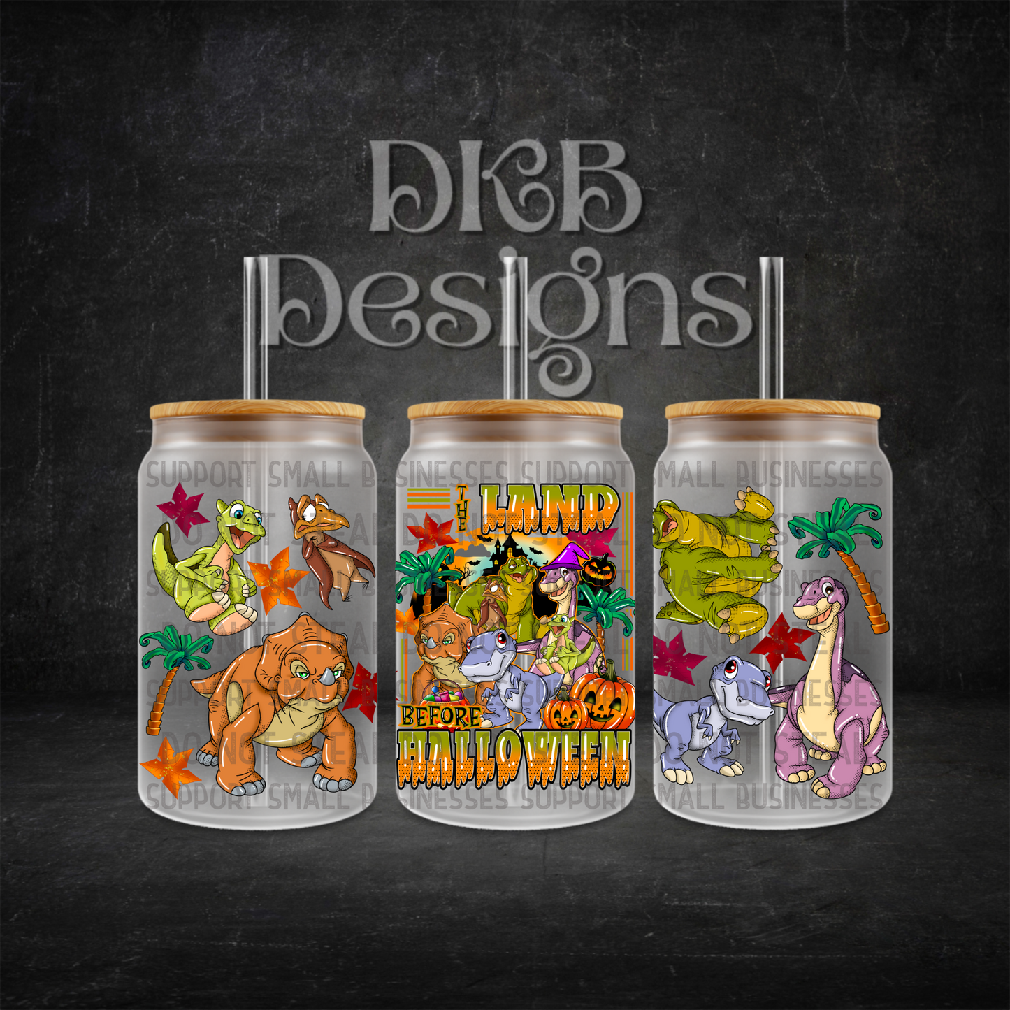 Land before Halloween 16oz glass can UV DTF