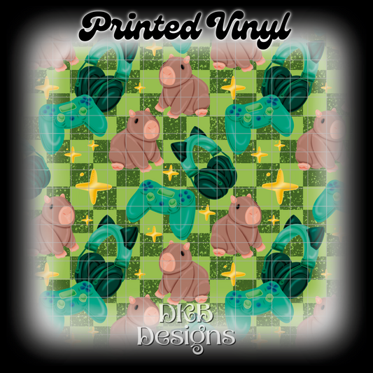 Cozy gamer capybara Printed Vinyl