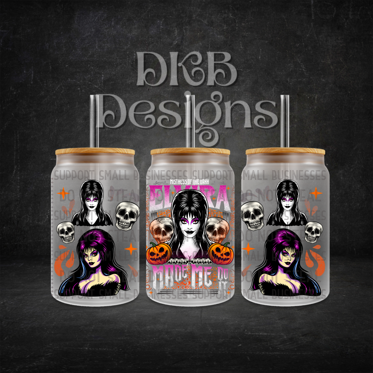 Elvira 16oz glass can UV DTF