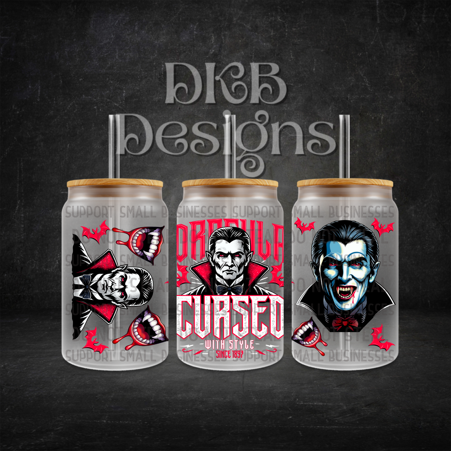 Cursed with style 16oz glass can UV DTF