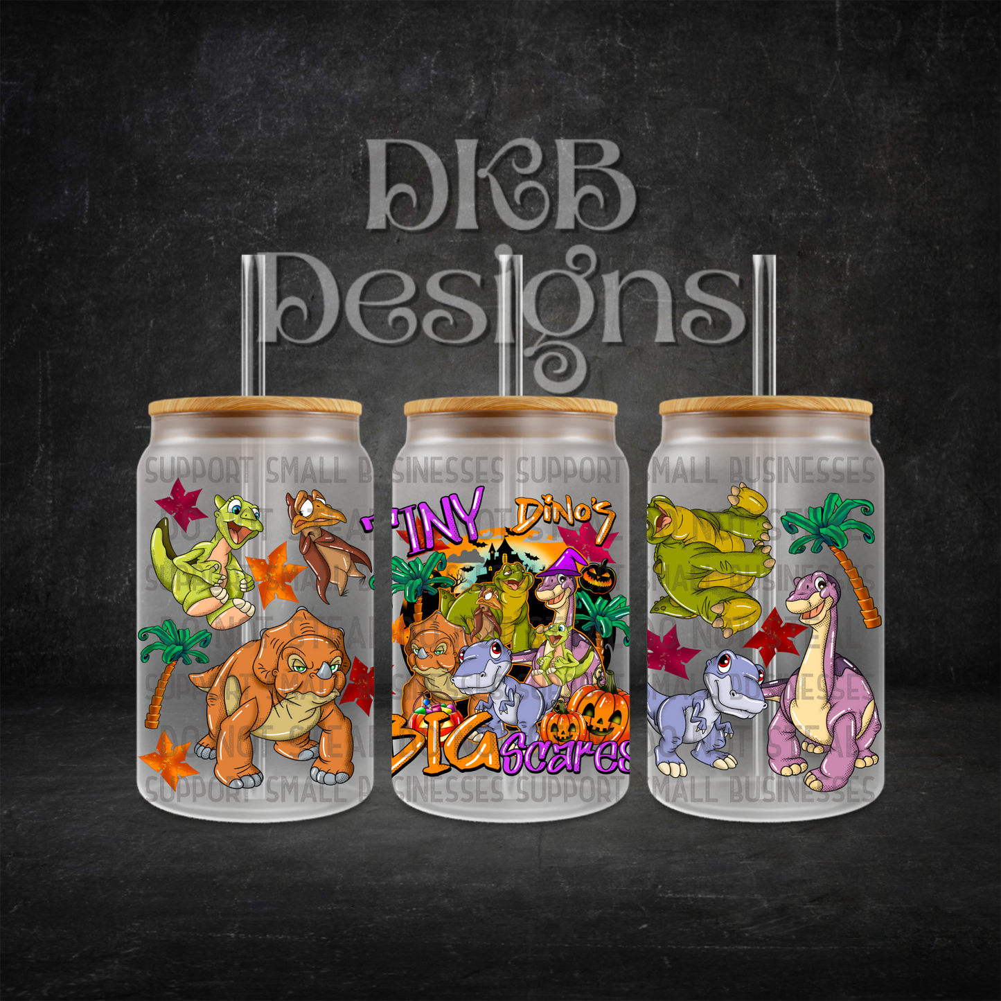 Tiny Dino’s big scares 16oz glass can UV DTF