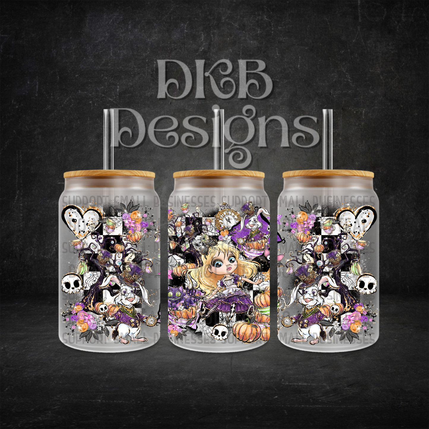 Alice 16oz glass can UV DTF