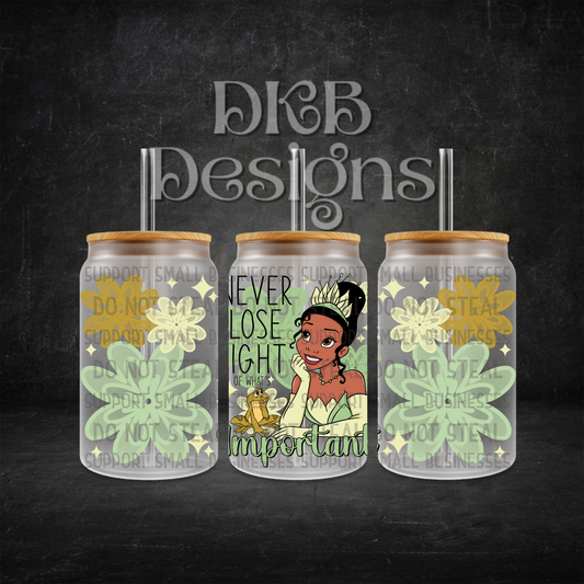 Never lose sight 16oz glass can UV DTF