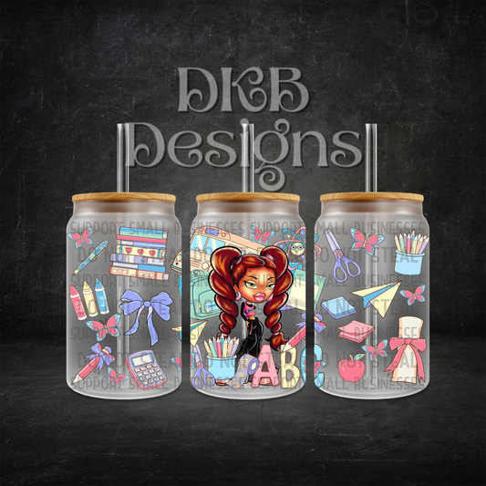 School 16oz glass can UV DTF