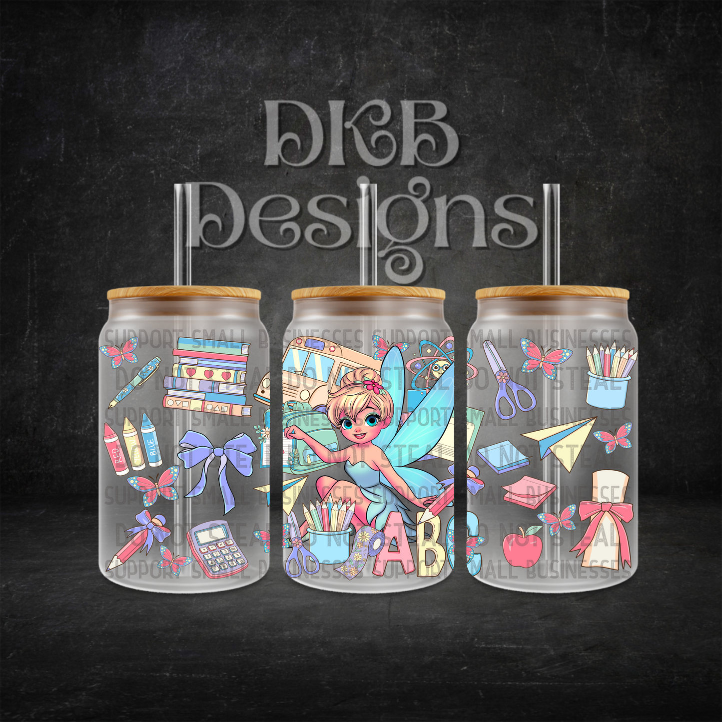 School 16oz glass can UV DTF