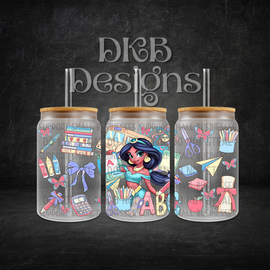 School 16oz glass can UV DTF