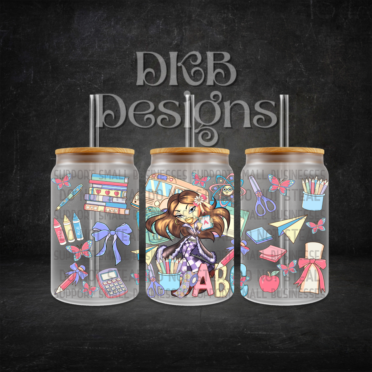 School 16oz glass can UV DTF