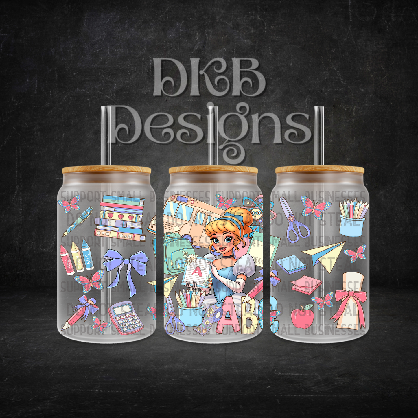 School 16oz glass can UV DTF