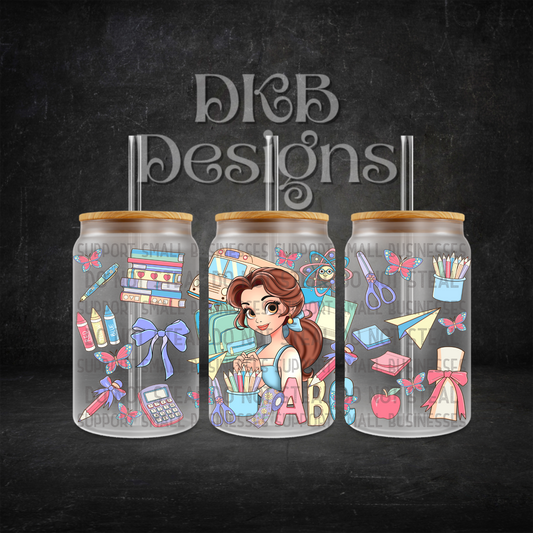 School 16oz glass can UV DTF