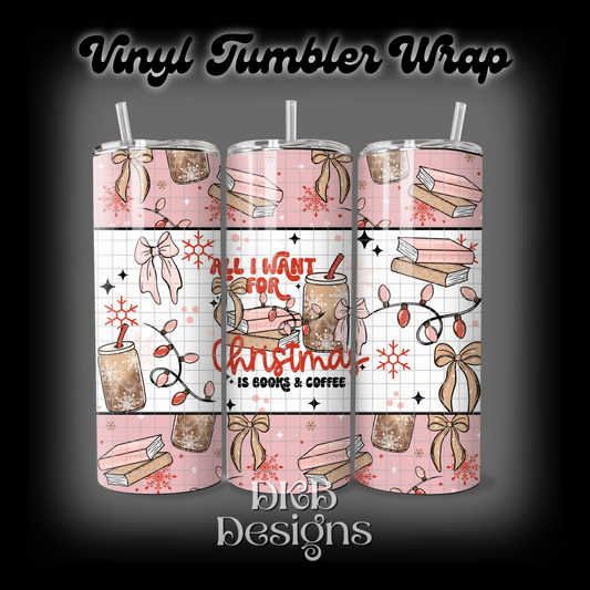Christmas books & coffee vinyl tumbler wrap