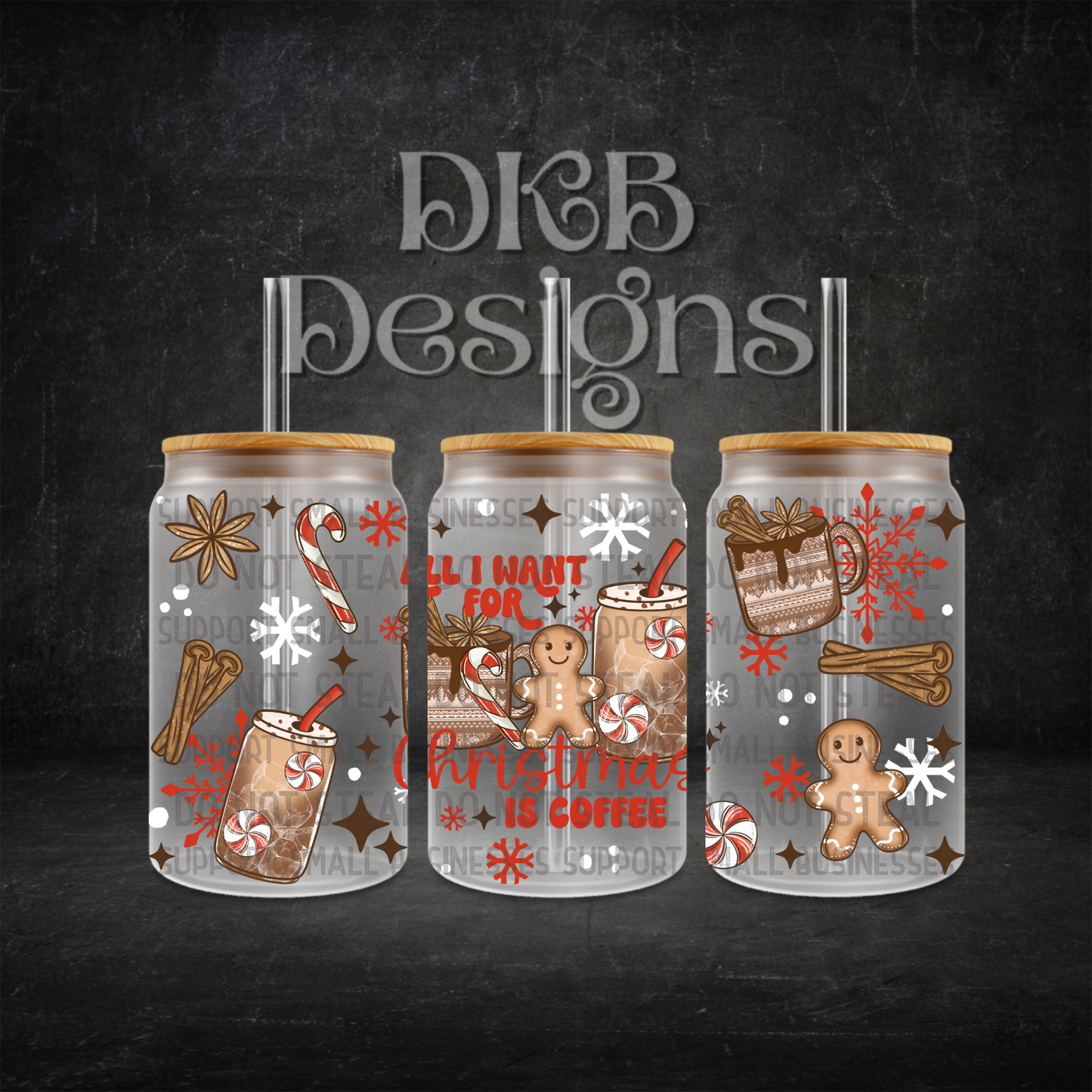 Christmas coffee 16oz glass can UV DTF
