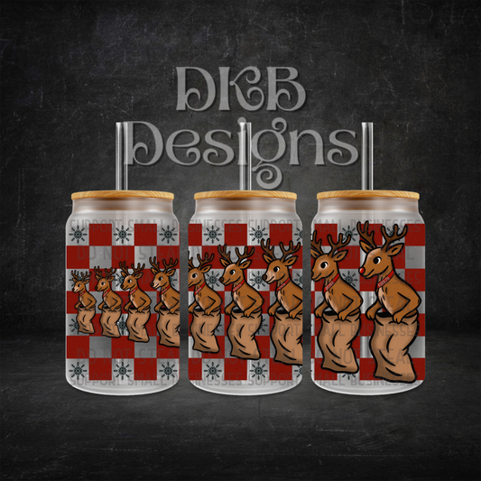 Potato sac race black 16oz glass can UV DTF