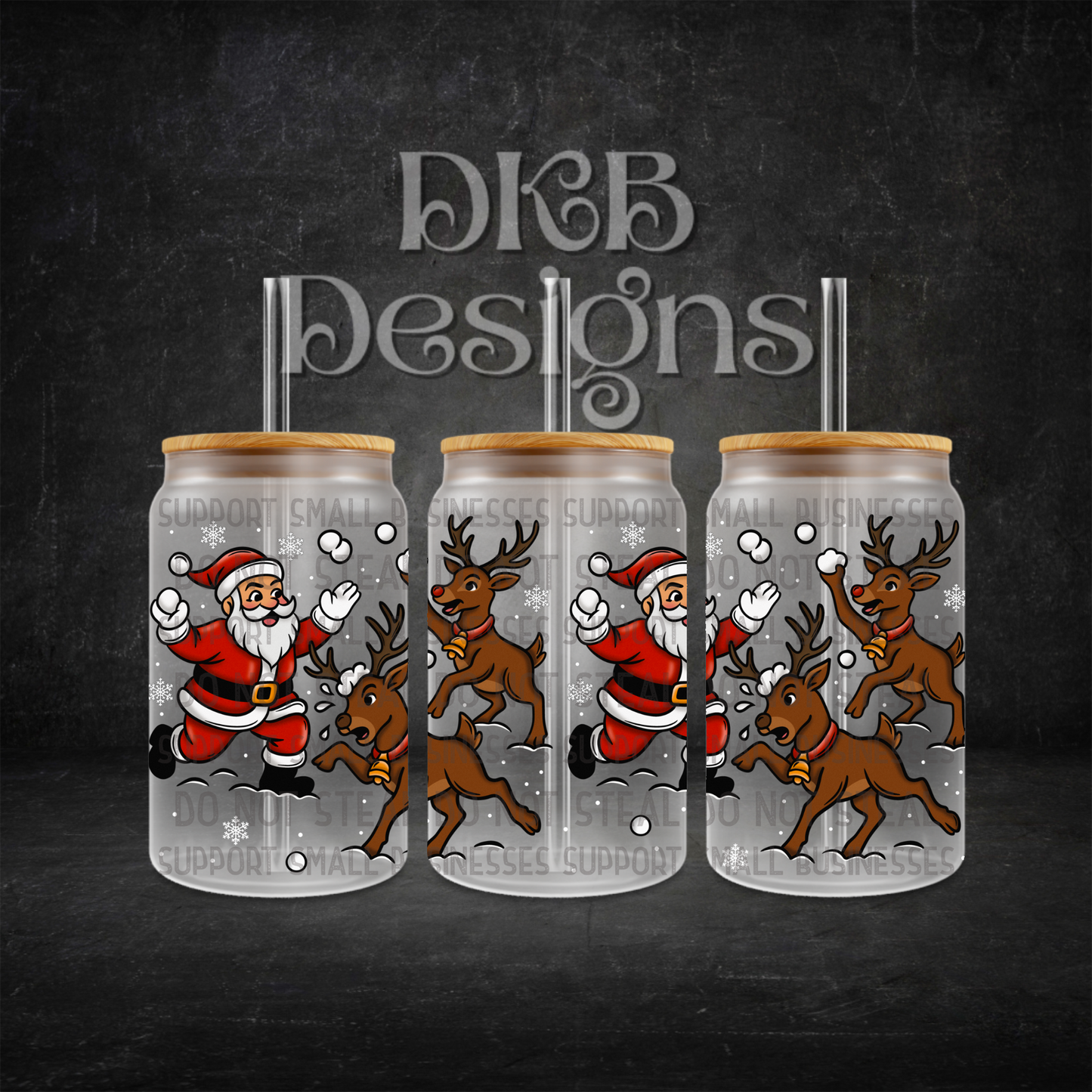 Snowball fight white 16oz glass can UV DTF