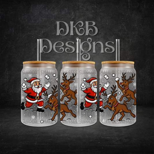 Snowball fight white 16oz glass can UV DTF