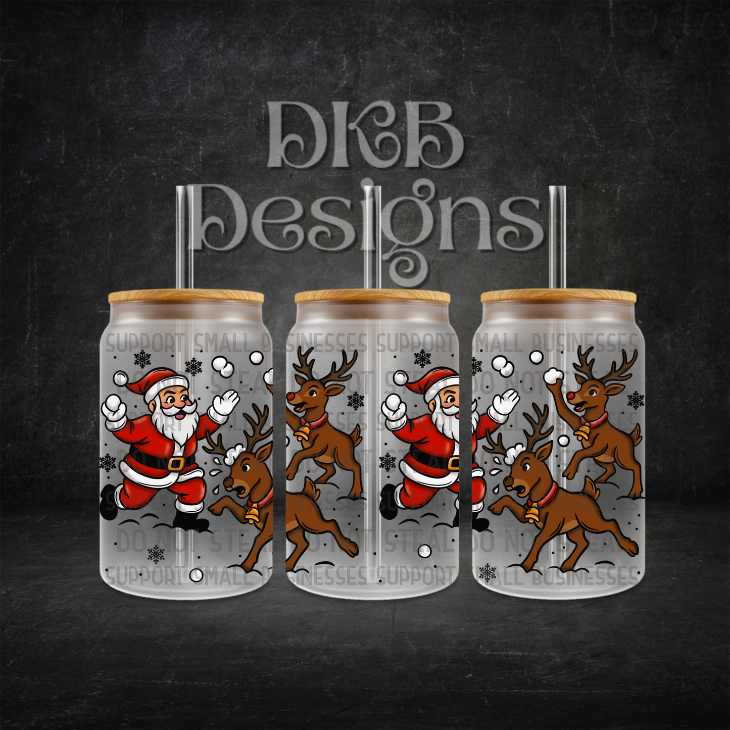 Snowball fight black 16oz glass can UV DTF