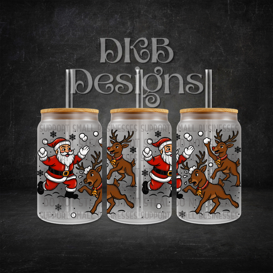 Snowball fight black 16oz glass can UV DTF
