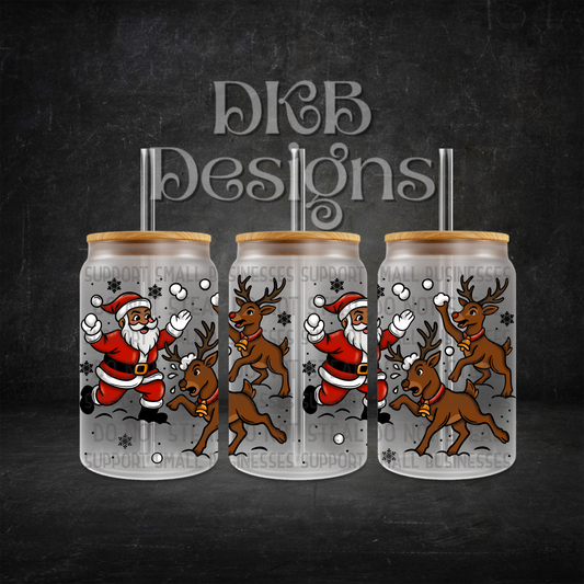 Snowball fight black 16oz glass can UV DTF