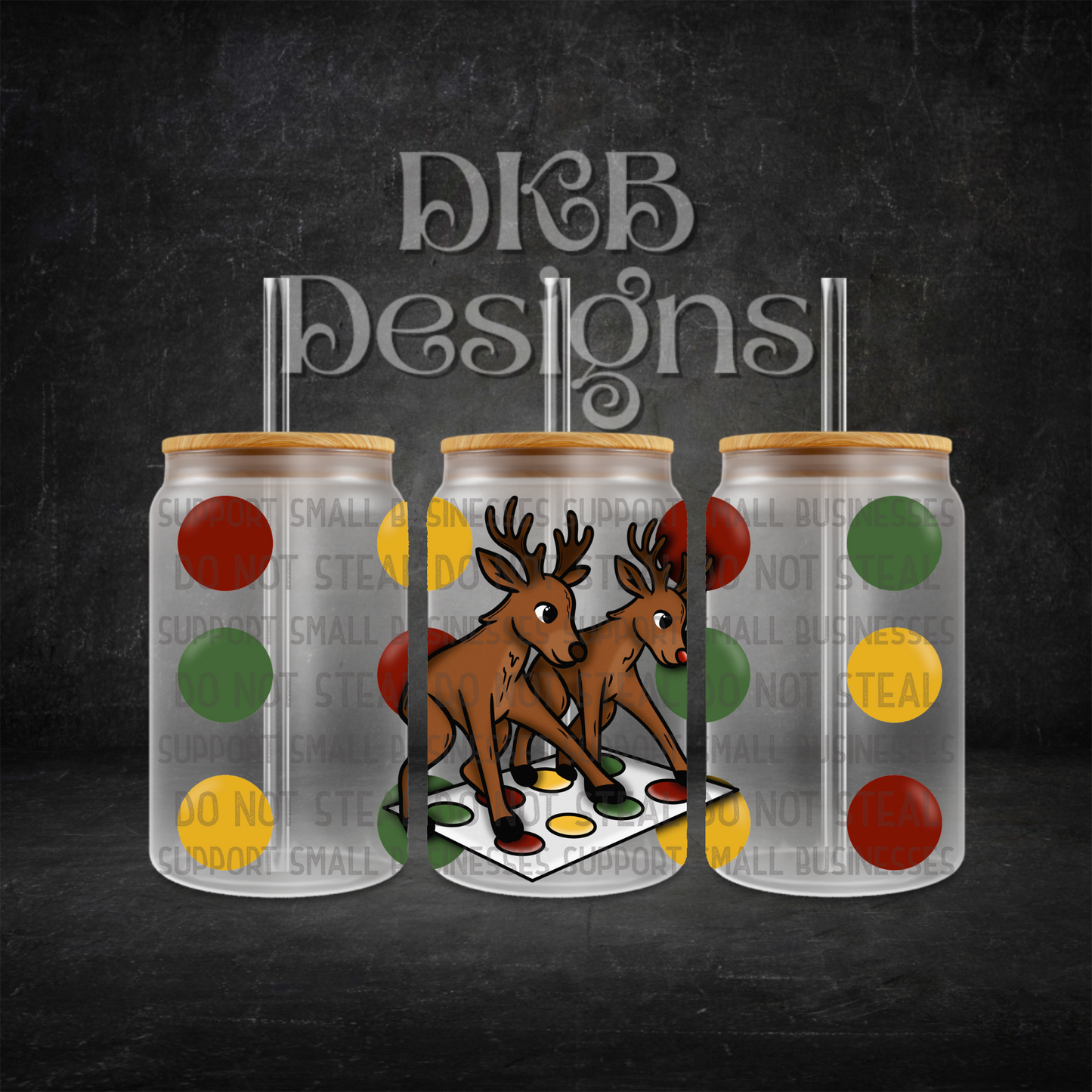 Reindeer twister 16oz glass can UV DTF