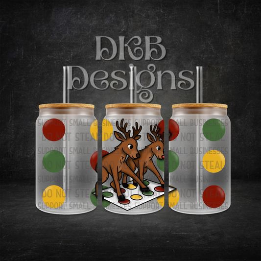 Reindeer twister 16oz glass can UV DTF