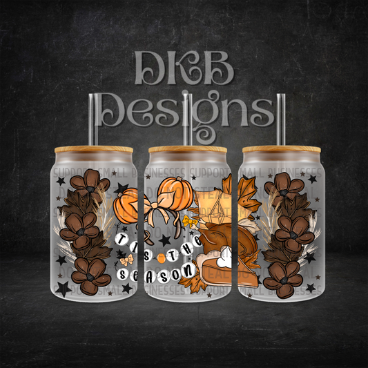 ‘Tis the season 16oz glass can UV DTF