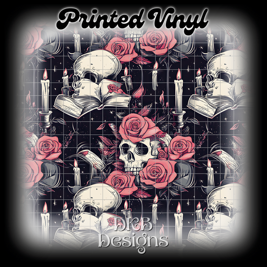 Floral skull books Printed Vinyl