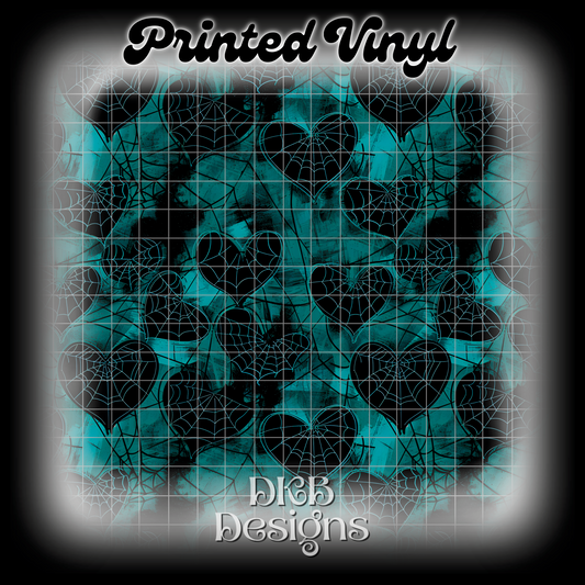 Spiderweb hearts teal Printed Vinyl