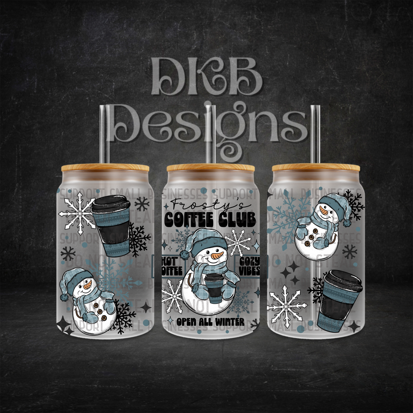 Frosty’s coffee 16oz glass can UV DTF