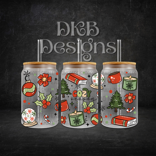 Cozy collage 16oz glass can UV DTF