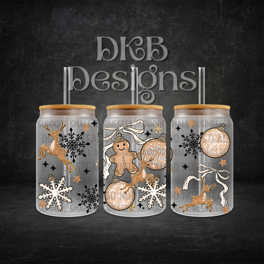 Merry little Christmas 16oz glass can UV DTF