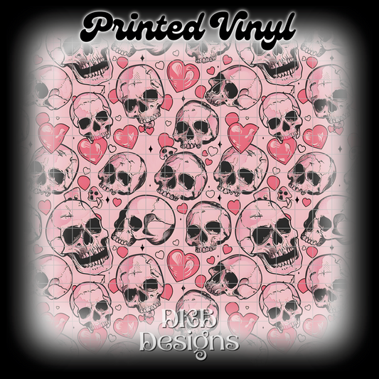 Pink heart skulls Printed Vinyl