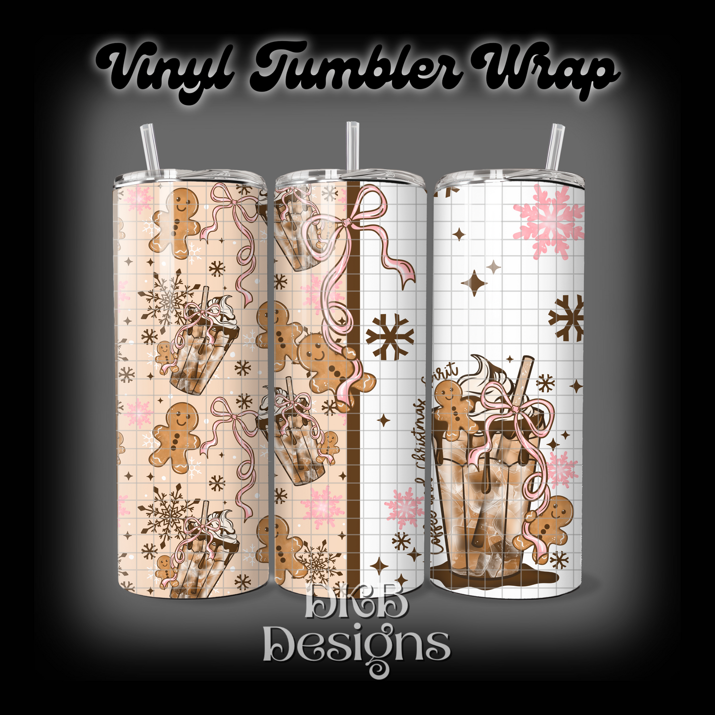 Gingerbread bow coffee vinyl tumbler wrap