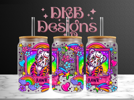 LF Horror Tiger 16oz glass can UV DTF