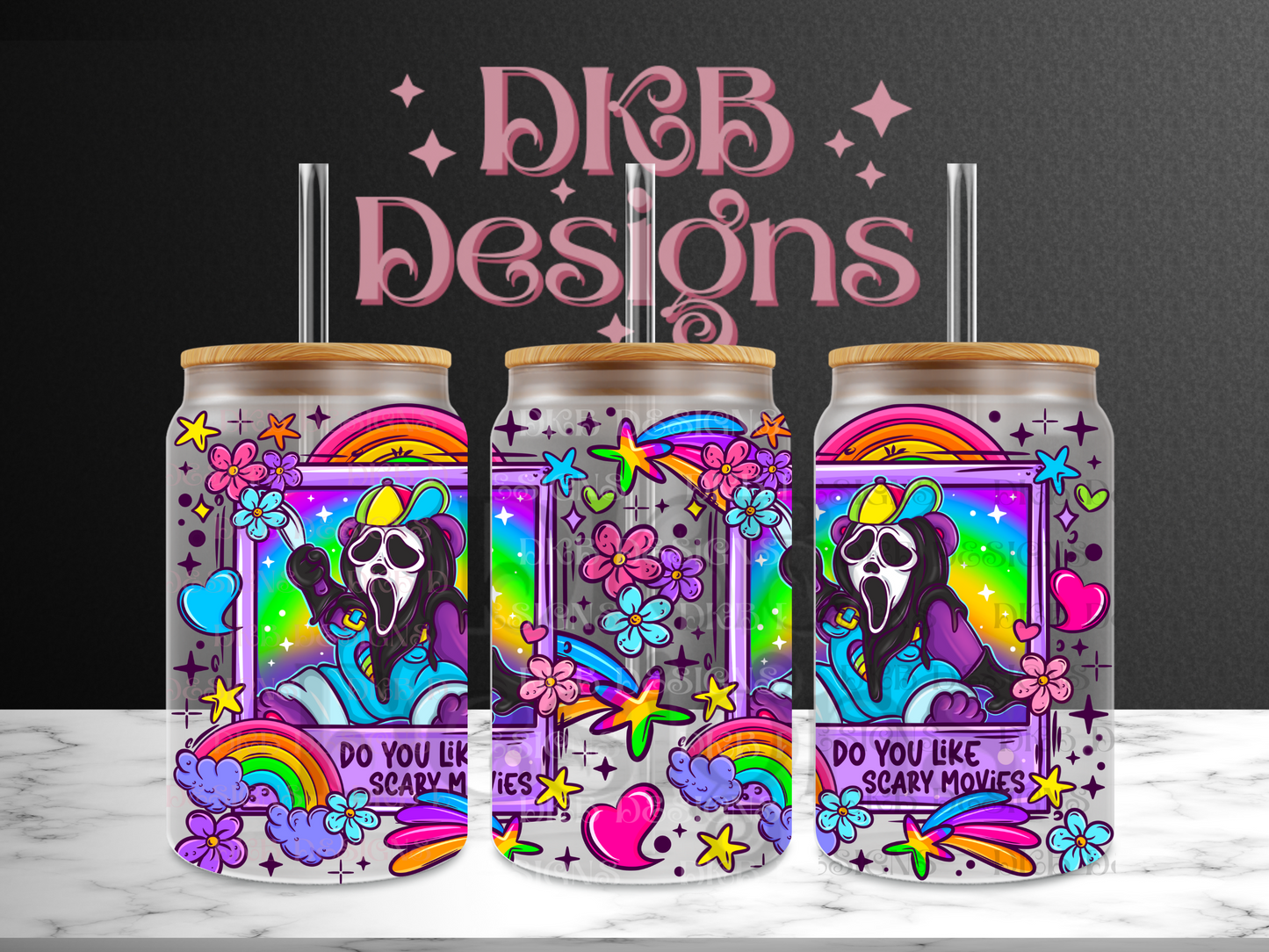LF Horror Panda 16oz glass can UV DTF