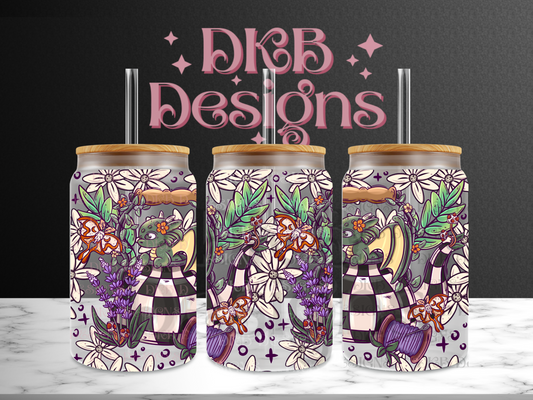 Cottage dragons 16oz glass can UV DTF