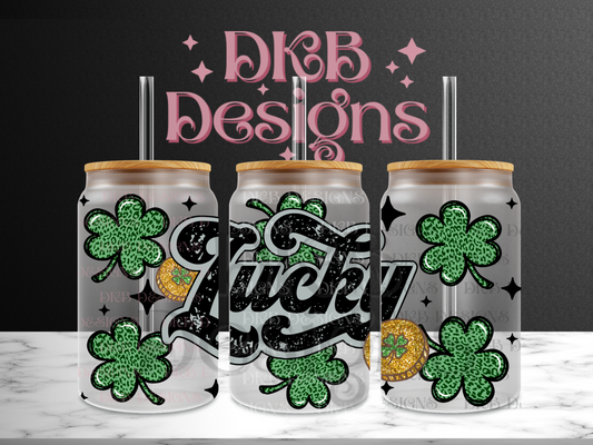 Lucky 16oz glass can UV DTF