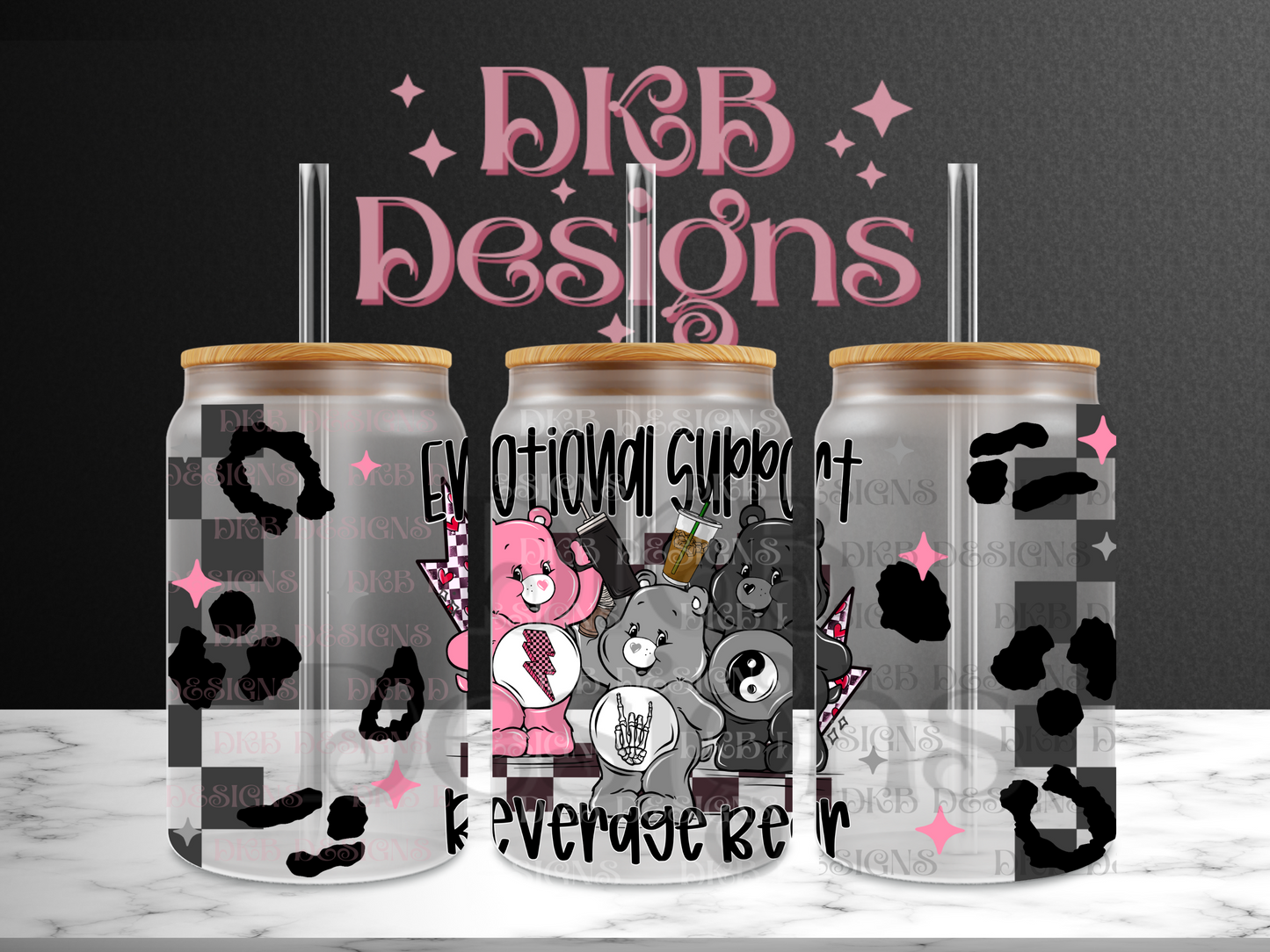 Emotional support beverage 16oz glass can UV DTF