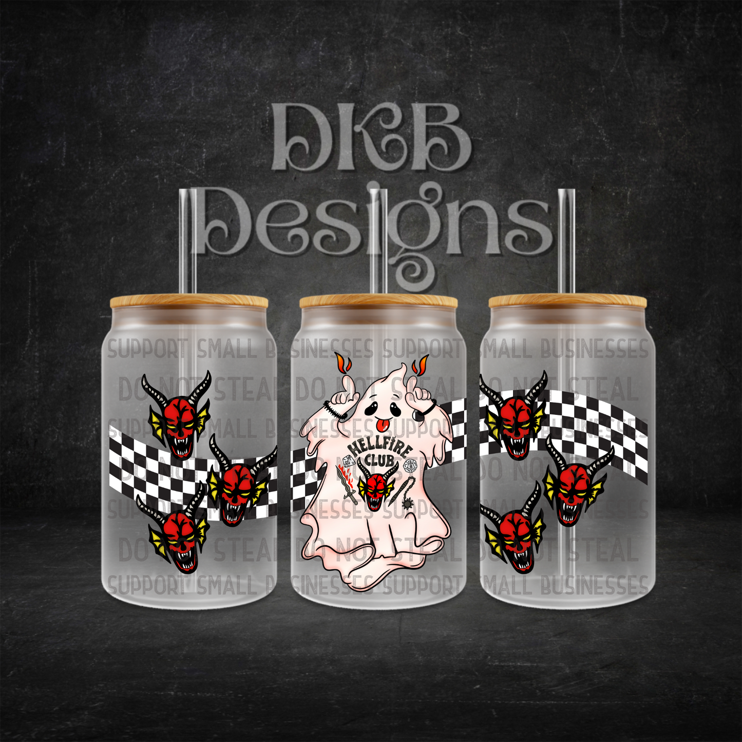 Hellfire 16oz glass can UV DTF