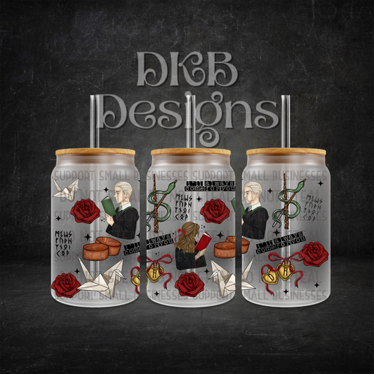 Dramione 16oz glass can UV DTF