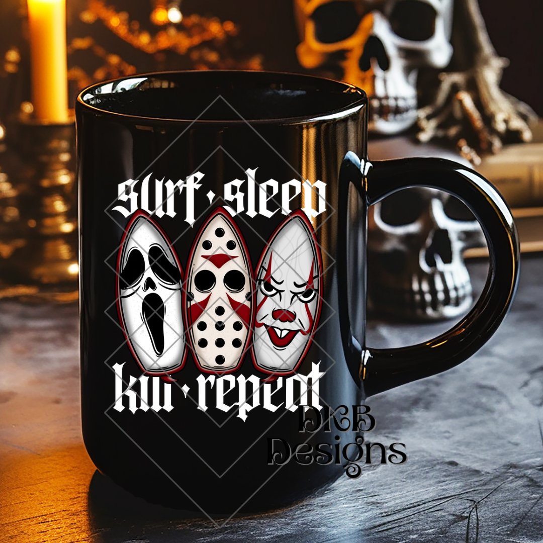 Surf sleep kill repeat white UV DTF