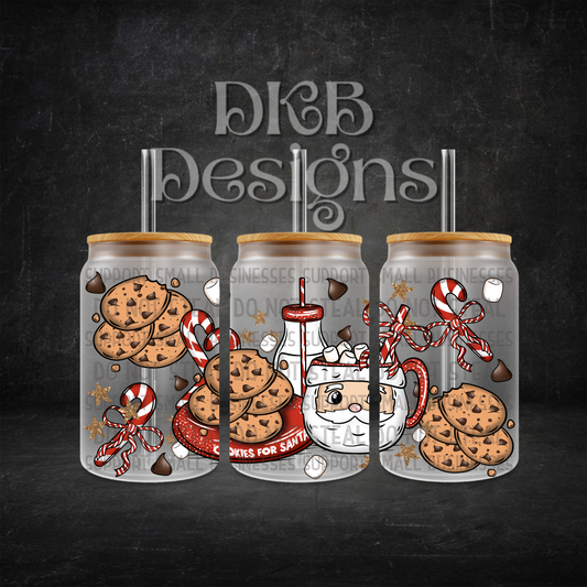 Cookies for Santa 16oz glass can UV DTF