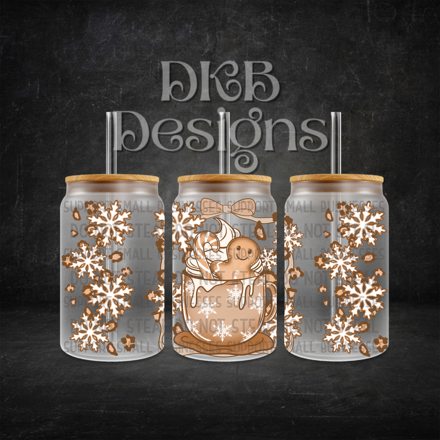 Gingerbread cocoa 16oz glass can UV DTF