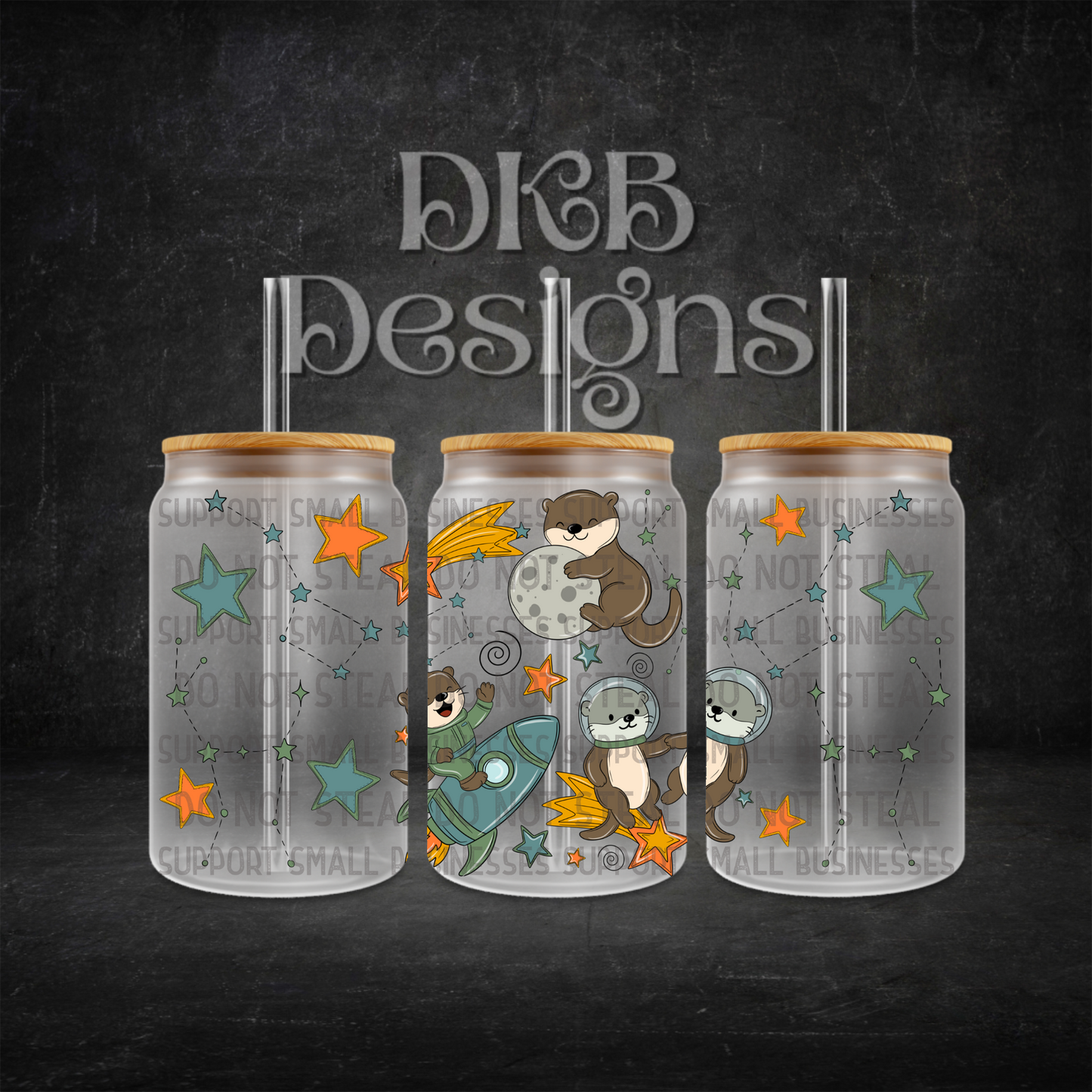 Otter outer space 16oz glass can UV DTF