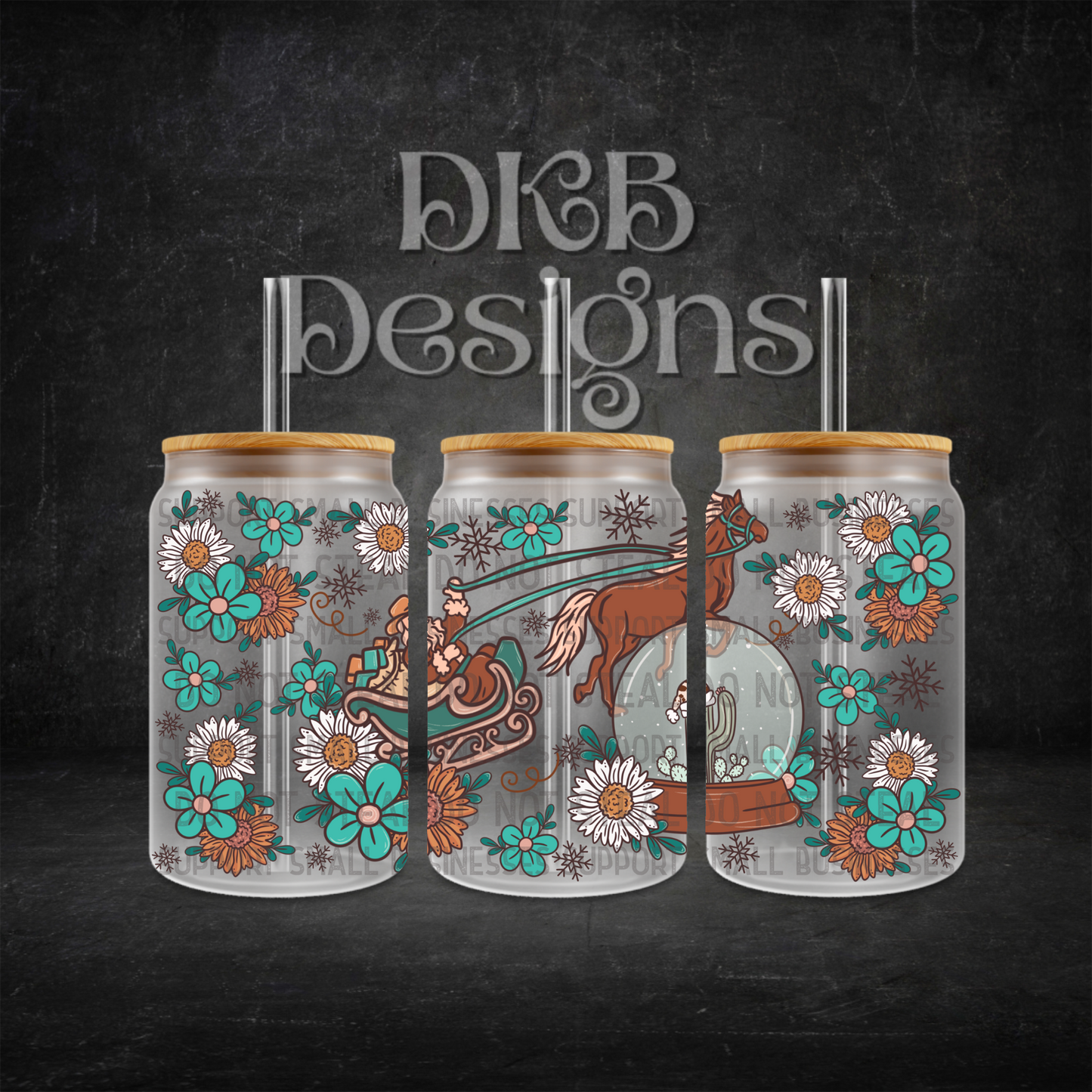 Western Christmas 16oz glass can UV DTF