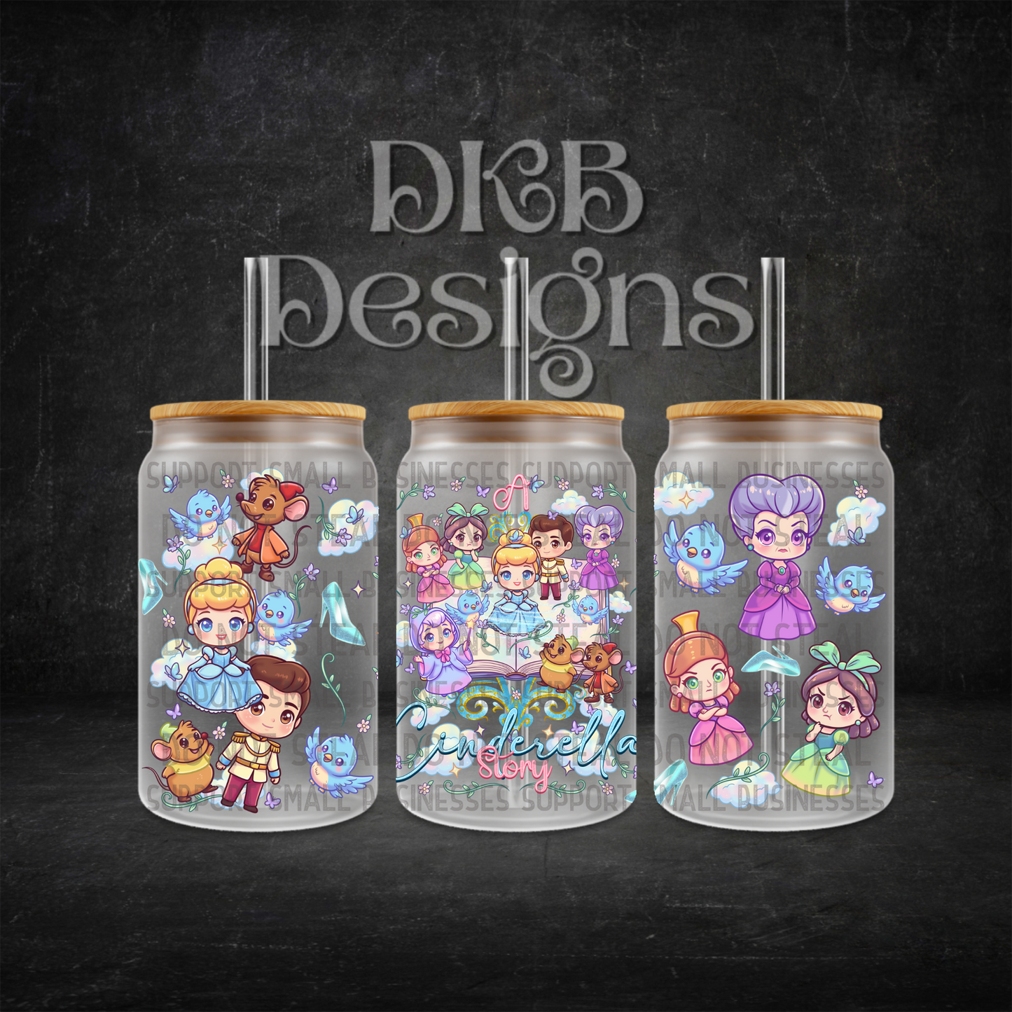 Princess 16oz glass can UV DTF