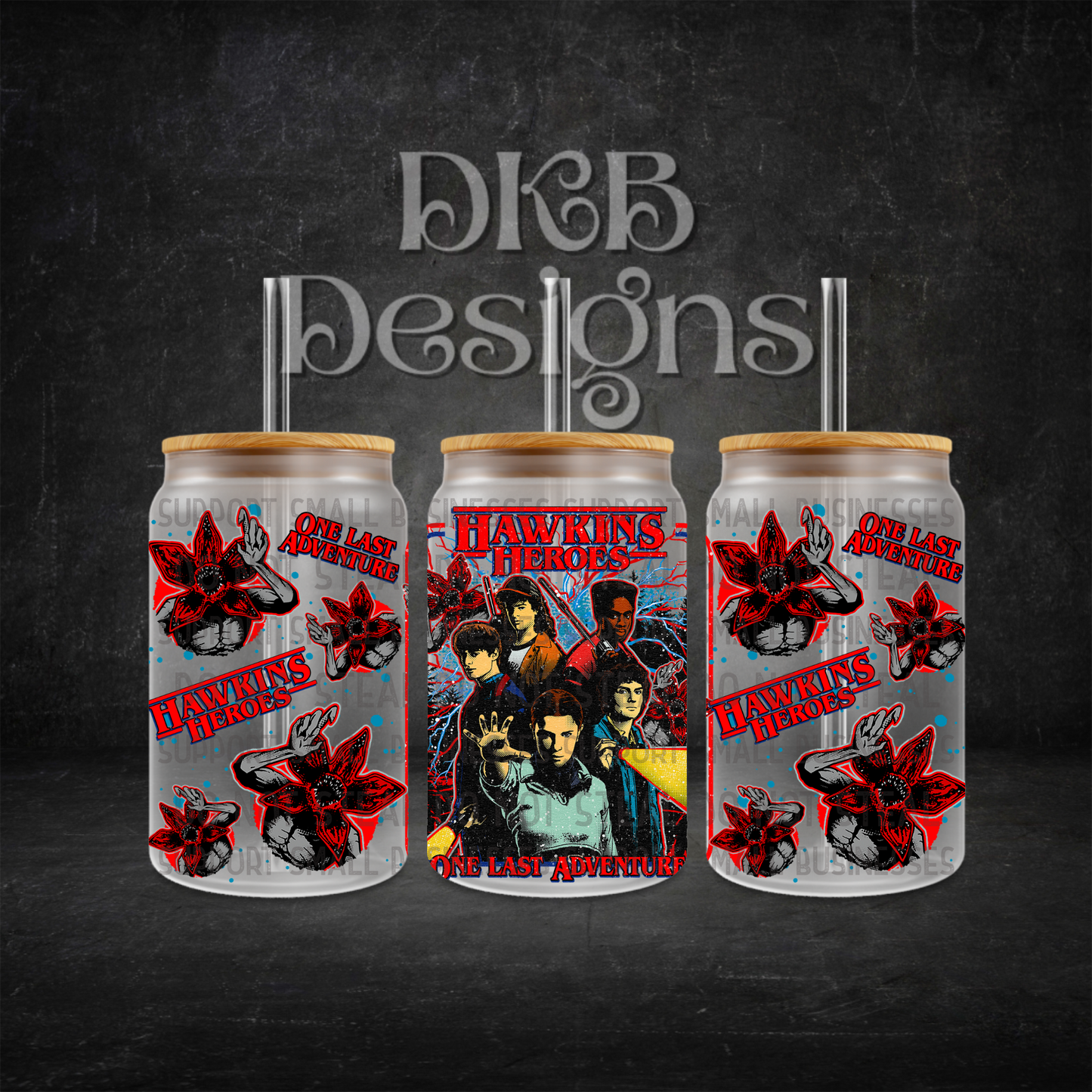 Heroes 16oz glass can UV DTF