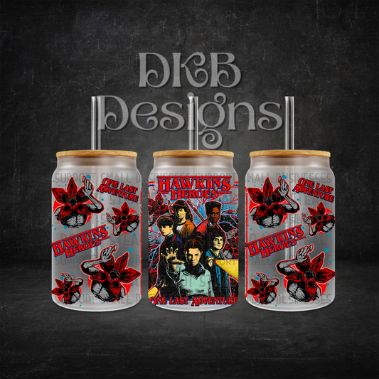 Heroes 16oz glass can UV DTF