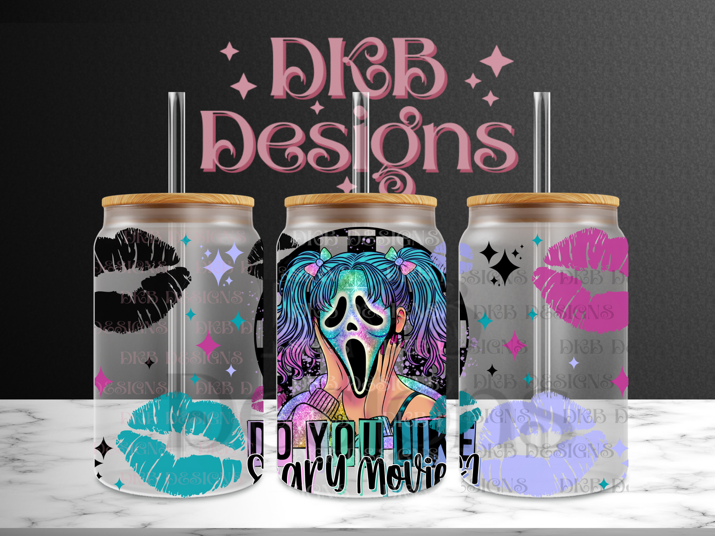 Horror girl 16oz glass can UV DTF