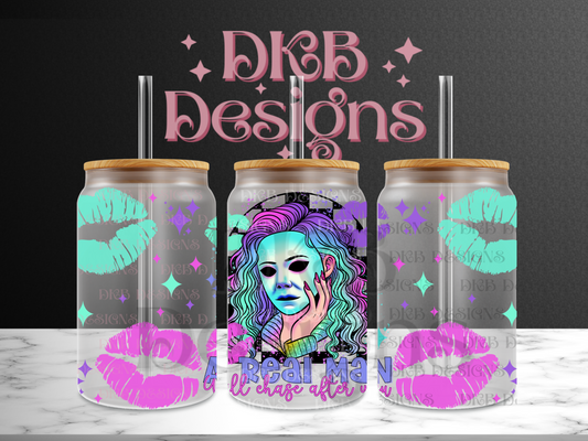 A real man 16oz glass can UV DTF