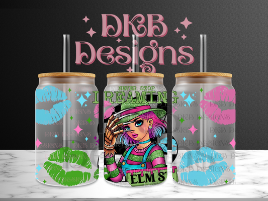 Never stop dreaming 16oz glass can UV DTF
