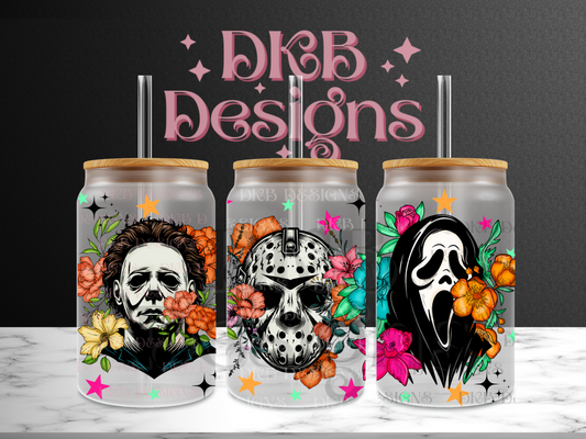 Horror florals 16oz glass can UV DTF